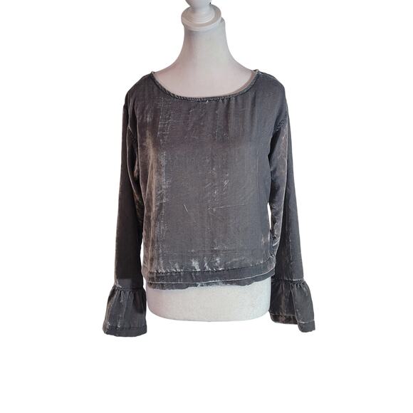Cloth & Stone Size XS	Gray Crushed Velvet Velour Bell Sleeve Top Anthropologie - Picture 1 of 10